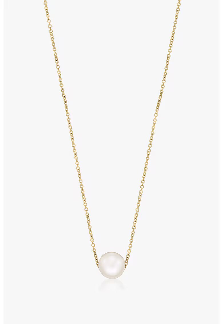 INDIRA 14K Gold Necklace Embellished With One Pearl - Бял/Златист