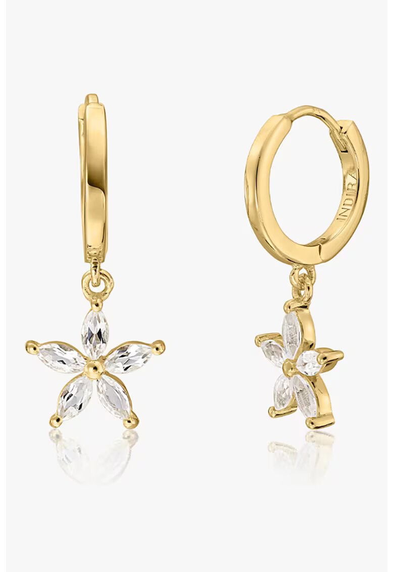 INDIRA 14K позлатени обеци - декорирани с циркониеви кристали - Златист