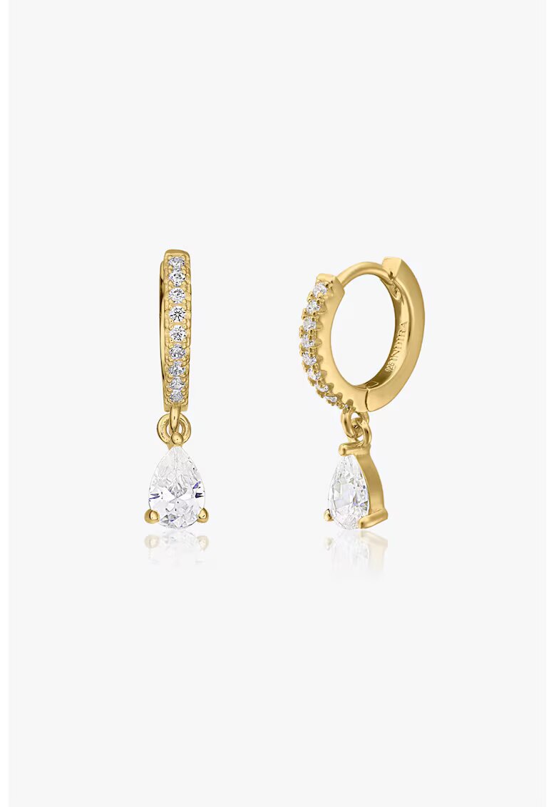 INDIRA 14K позлатени обеци - декорирани с цирконий - Златист/Прозрачен