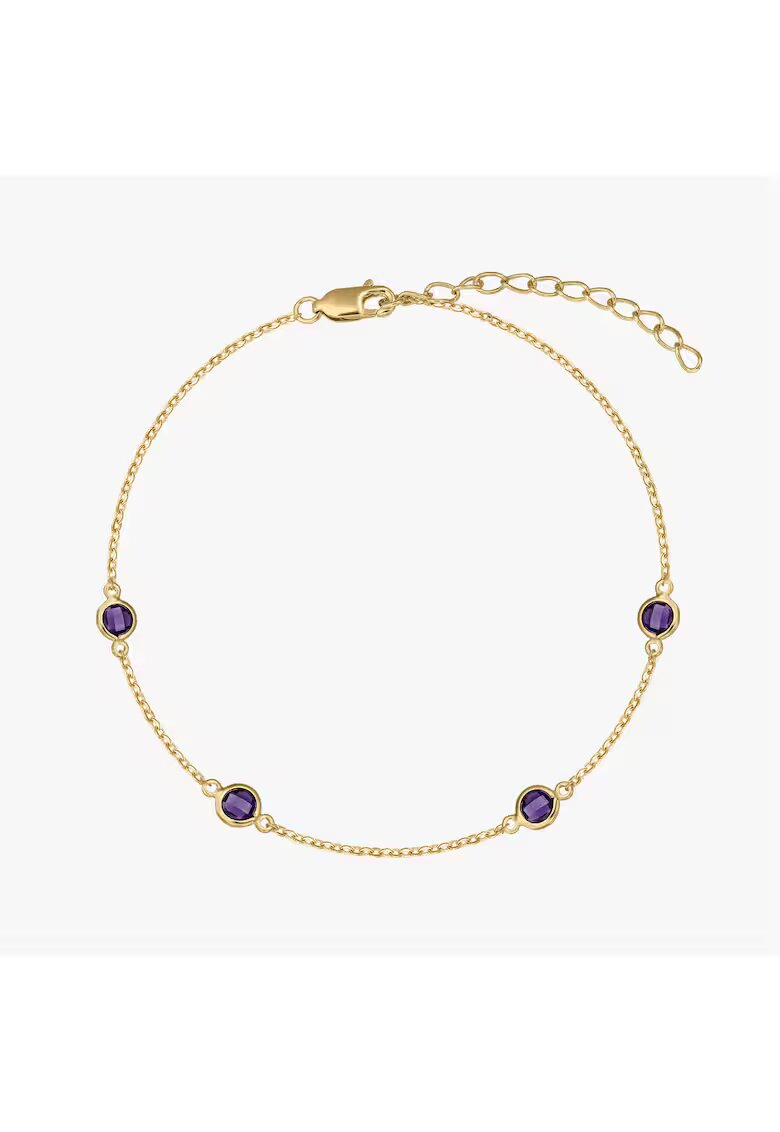 INDIRA Сребърна гривна Birthstone Golden February - Аметист