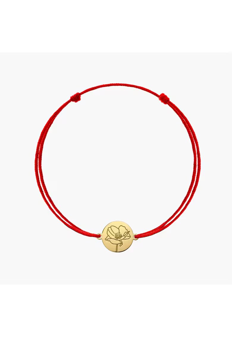 INDIRA Сребърна гривна с шнур Golden Birth Flower - August Poppy