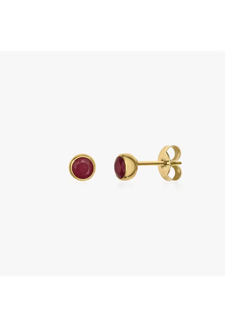 INDIRA Сребърни обеци Birthstone Golden July - Рубин