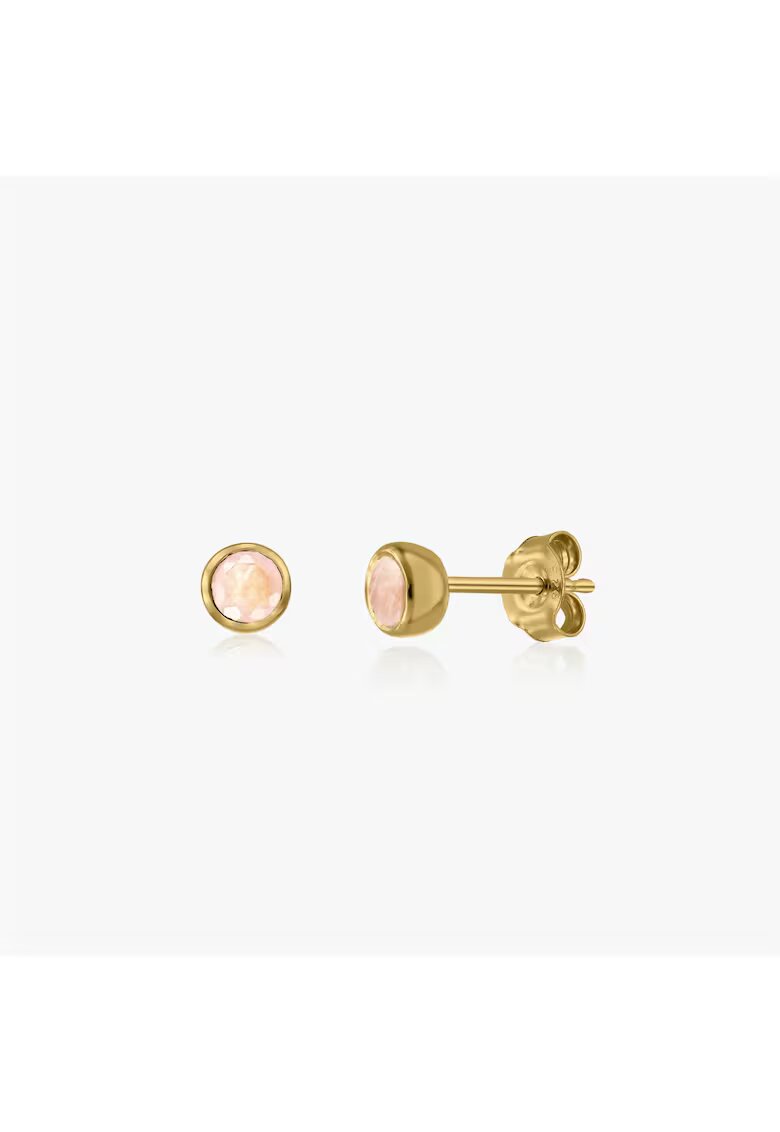 INDIRA Сребърни обеци Birthstone Golden - розов кварц
