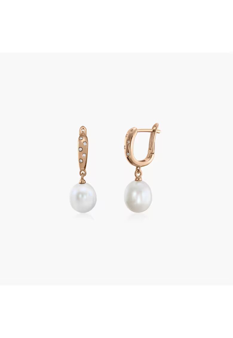 INDIRA Сребърни обеци Classic Pearls Rose - Естествени перли