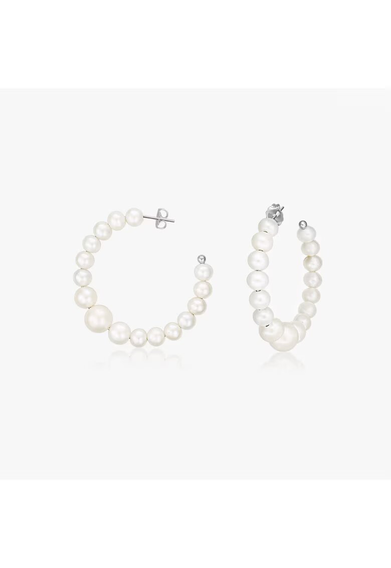 INDIRA Сребърни обеци Pearl Hoops - Естествени перли