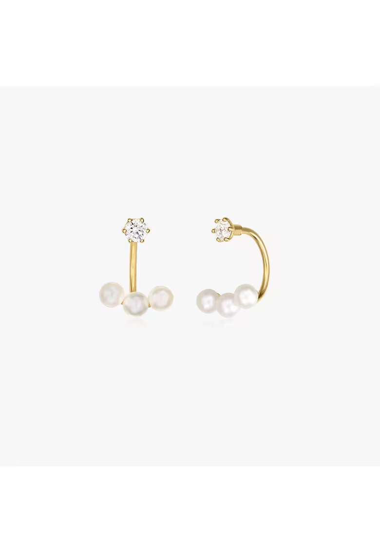 INDIRA Златни обеци Trio Ear Jacket - Естествени перли