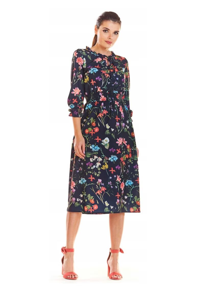 InfiniteYou Дамска рокля полиестер - M201 - Flowers Navy