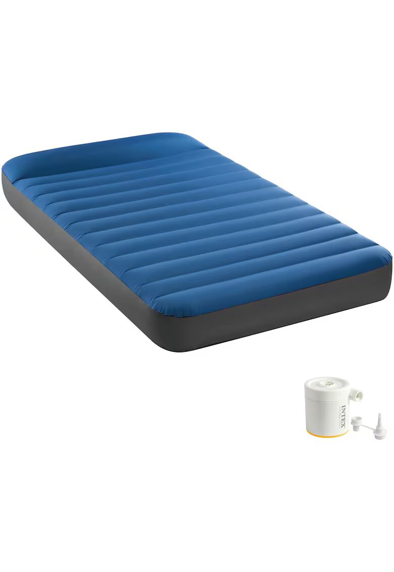 Intex Надуваем дюшек за къмпинг Dura Beam Twin - 99x191x22 см - Вградена помпа USB150 - Син/Сив