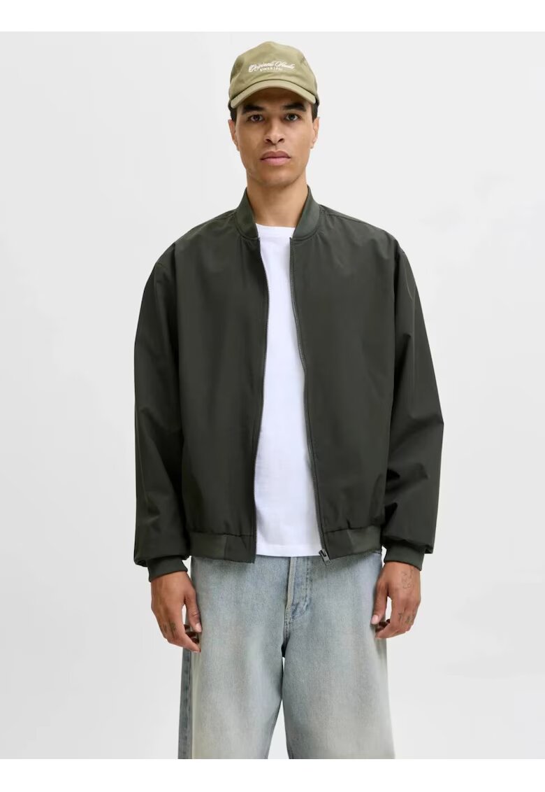 Jack & Jones Бомбър яке - мъже - с наклонени джобове без цип - Тъмнозелен