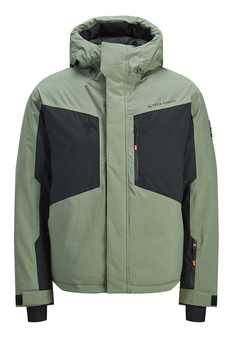 Jack & Jones Двуцветно непромокаемо зимно яке с джобове - Черен/Светлозелен