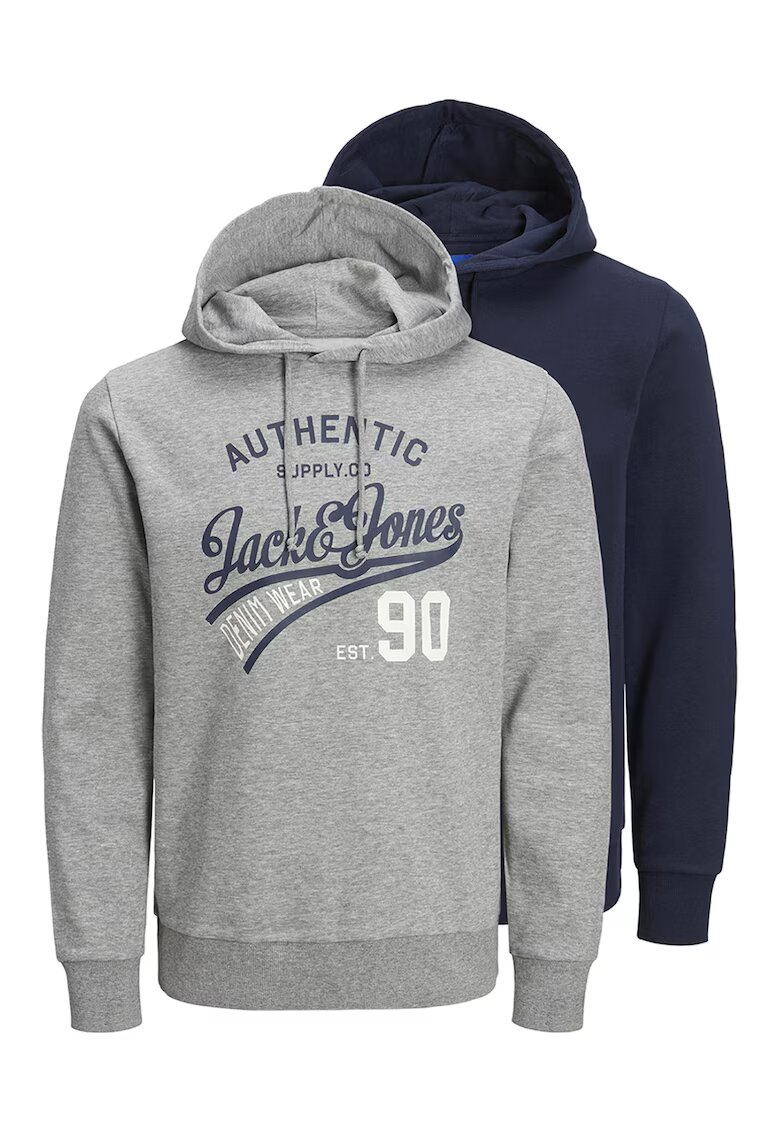 Jack & Jones Худита с лого - 2 броя - Бял/Сив меланж/Тъмносин
