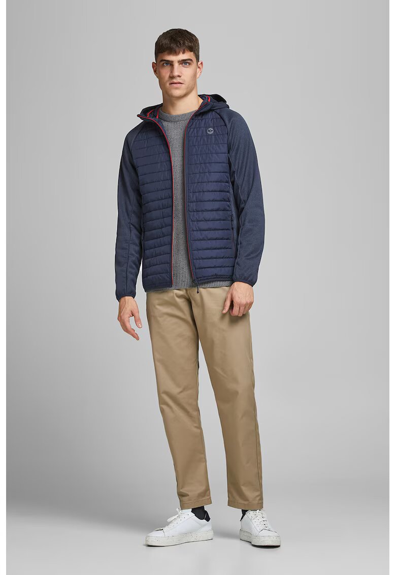 Jack & Jones Капитонирано яке с вата и качулка - Мръснобял/Тъмносин