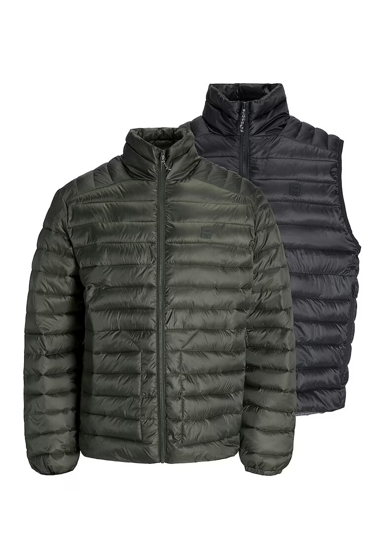 Jack & Jones Капитонирано зимно яке и елек - 2 части - Зелен/Черен