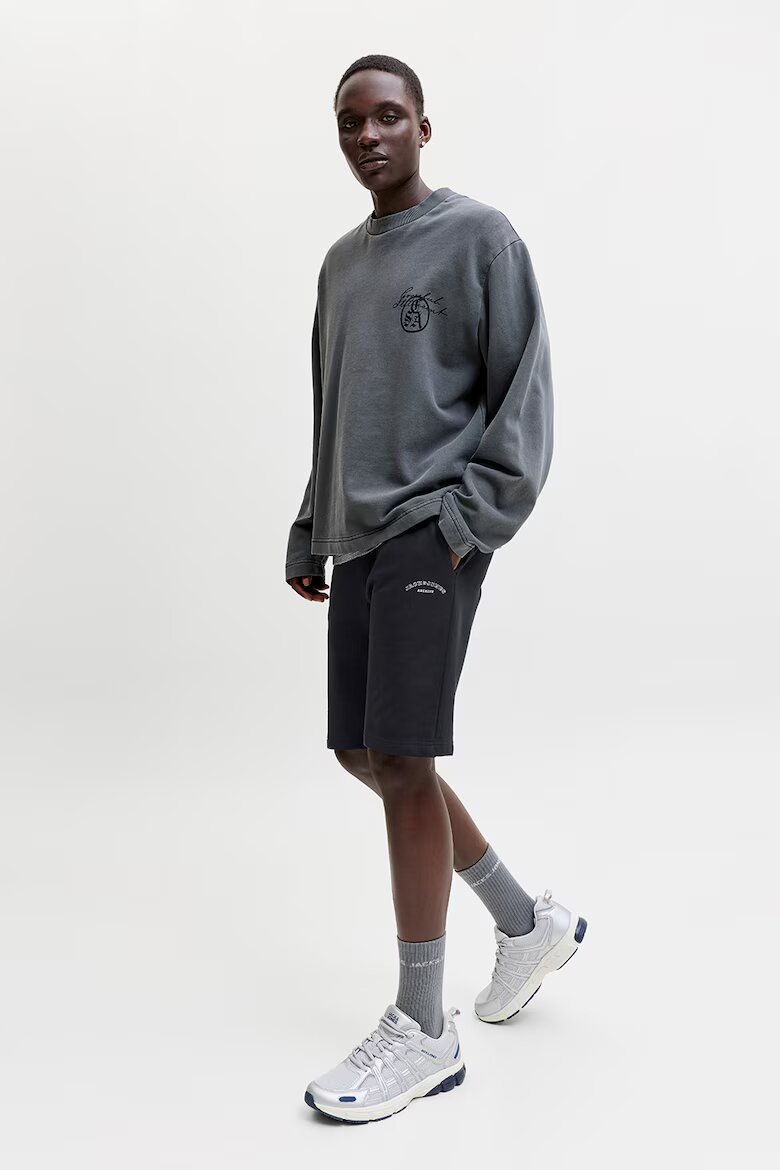 Jack & Jones Къс спортен панталон с лого Избеляло черно