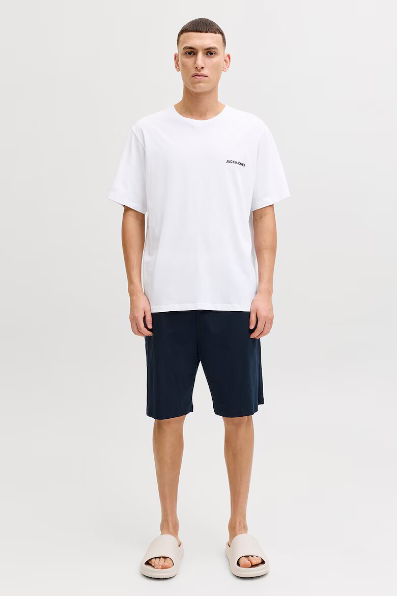 Jack & Jones Къса пижама от памук Бял/Ултрамарин синьо