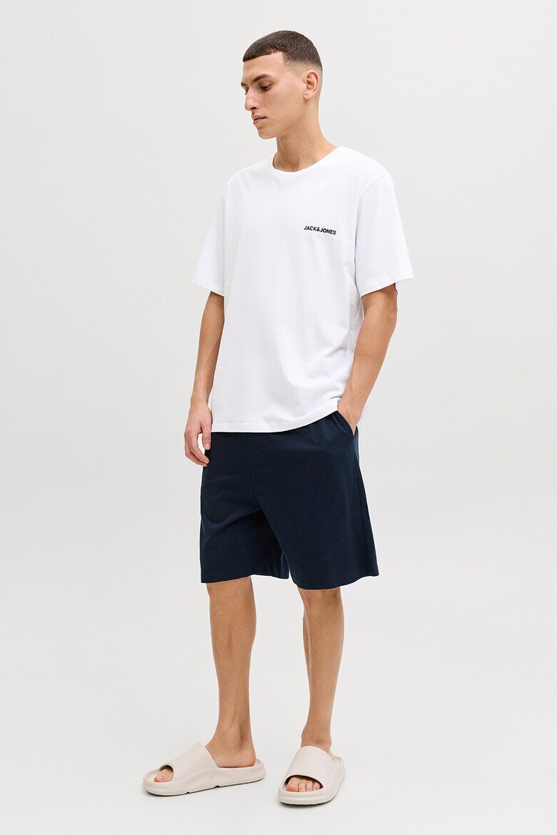 Jack & Jones Къса пижама от памук Бял/Ултрамарин синьо