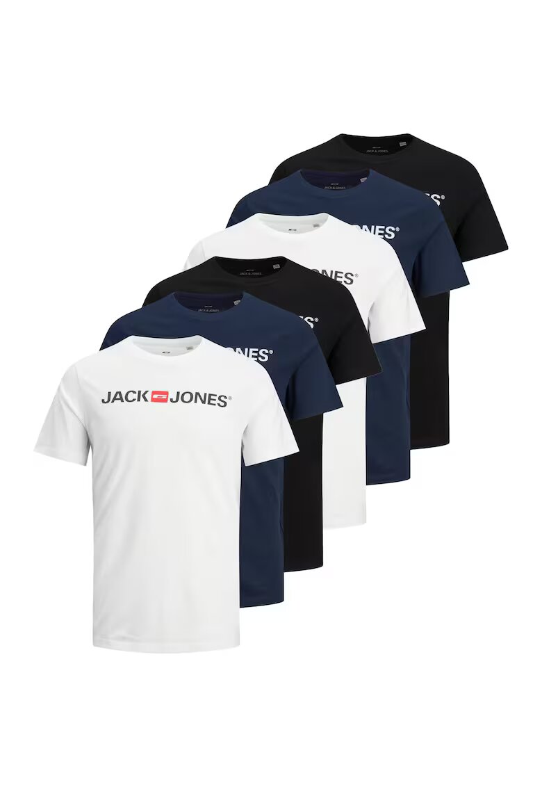 Jack & Jones Къса тениска с овално деколте - 6 броя - Бял/Черен/Син