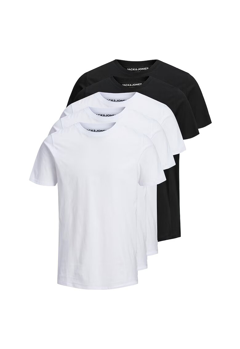Jack & Jones Тениски от органичен памук - 5 броя - Бял/Черен/Тъмносин