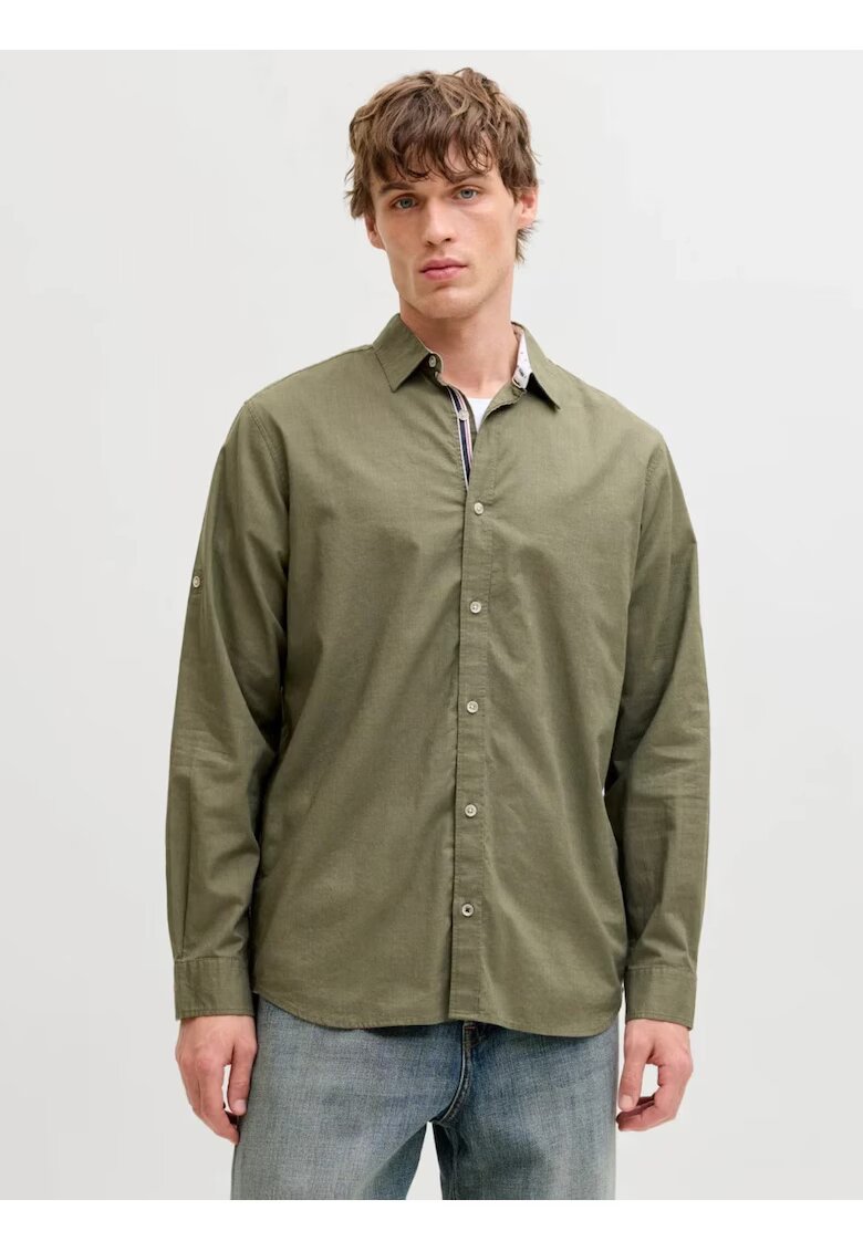 Jack & Jones Мъжка риза - Regular fit - Henry - от памук - Маслинено зелено