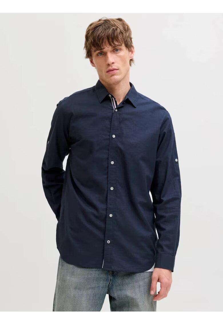 Jack & Jones Мъжка риза - Regular fit - Henry - от памук - Тъмно морско синьо