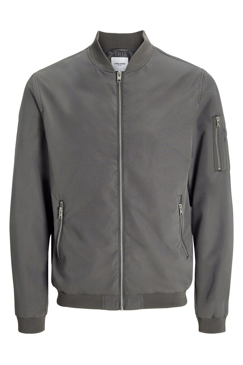 Jack & Jones Мъжко бомбър яке цип джобове с цип кафяво рециклиран полиестер