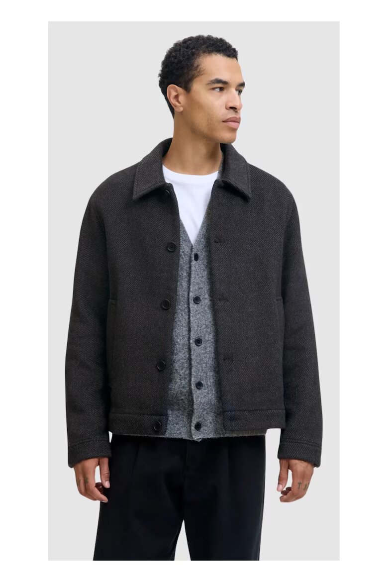 Jack & Jones Мъжко палто късо тъмносив L висока яка 2 наклонени джоба Tъмносив