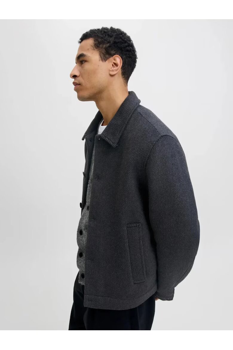 Jack & Jones Мъжко палто късо тъмносив L висока яка 2 наклонени джоба Tъмносив