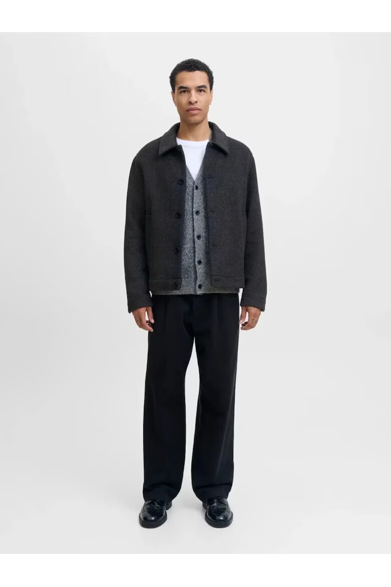 Jack & Jones Мъжко палто късо тъмносив L висока яка 2 наклонени джоба Tъмносив