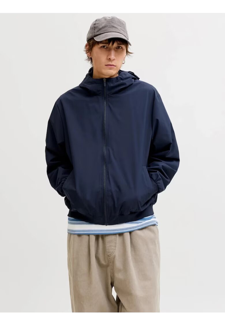Jack & Jones Мъжко яке - тънко с качулка и наклонени джобове - Тъмно морско синьо