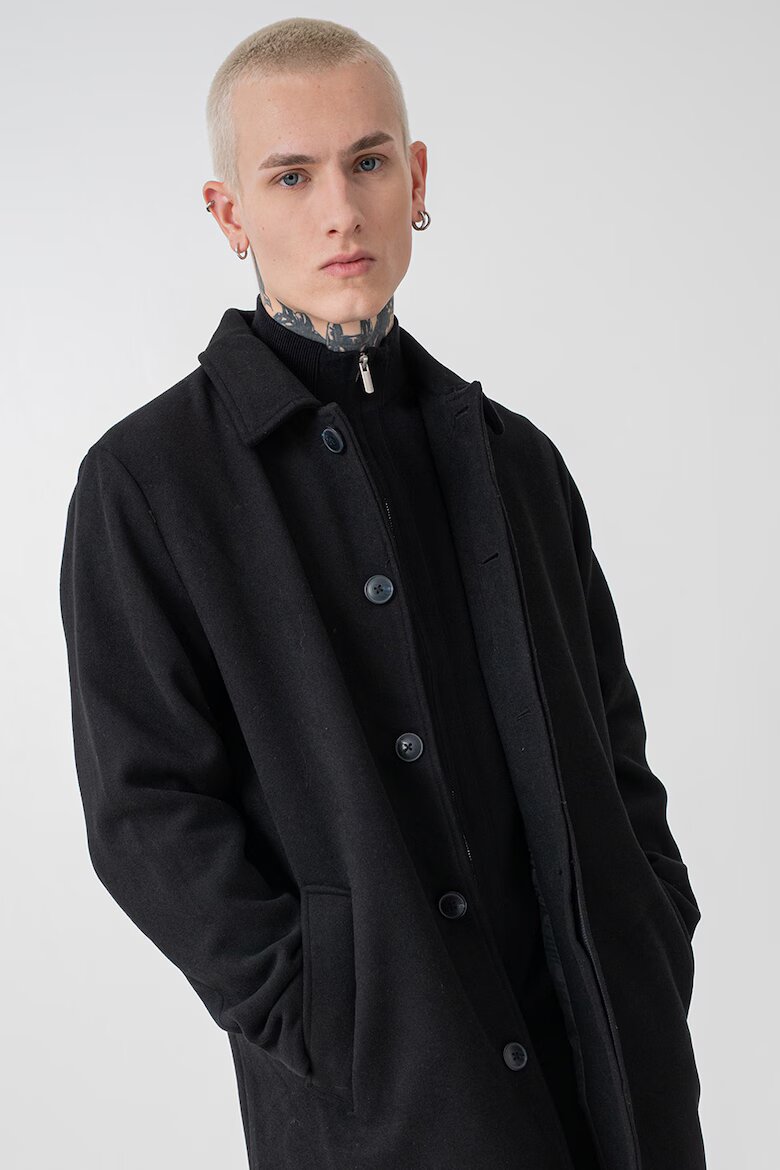 Jack & Jones Палто с вълна и яка Черен