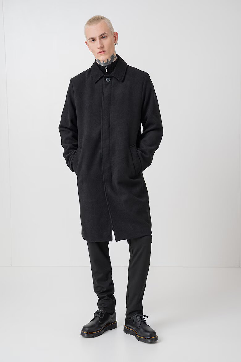 Jack & Jones Палто с вълна и яка Черен