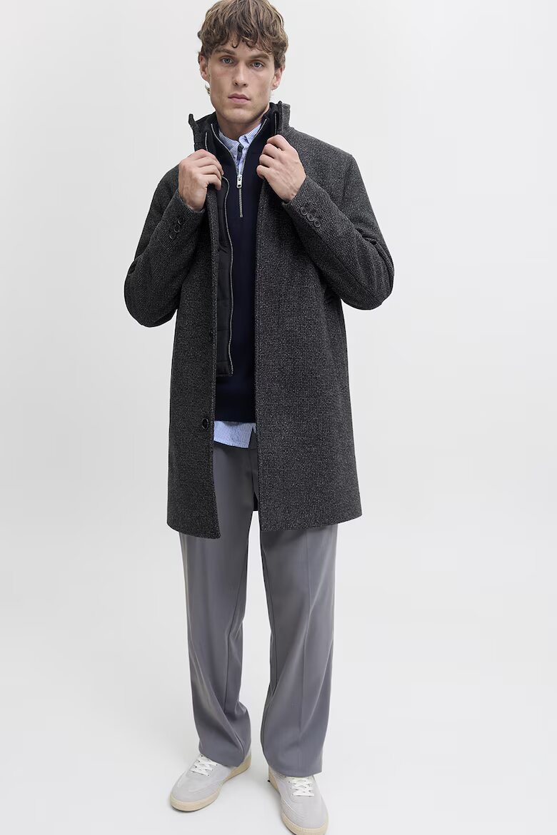 Jack & Jones Палто с вълна Меланж тъмно сиво