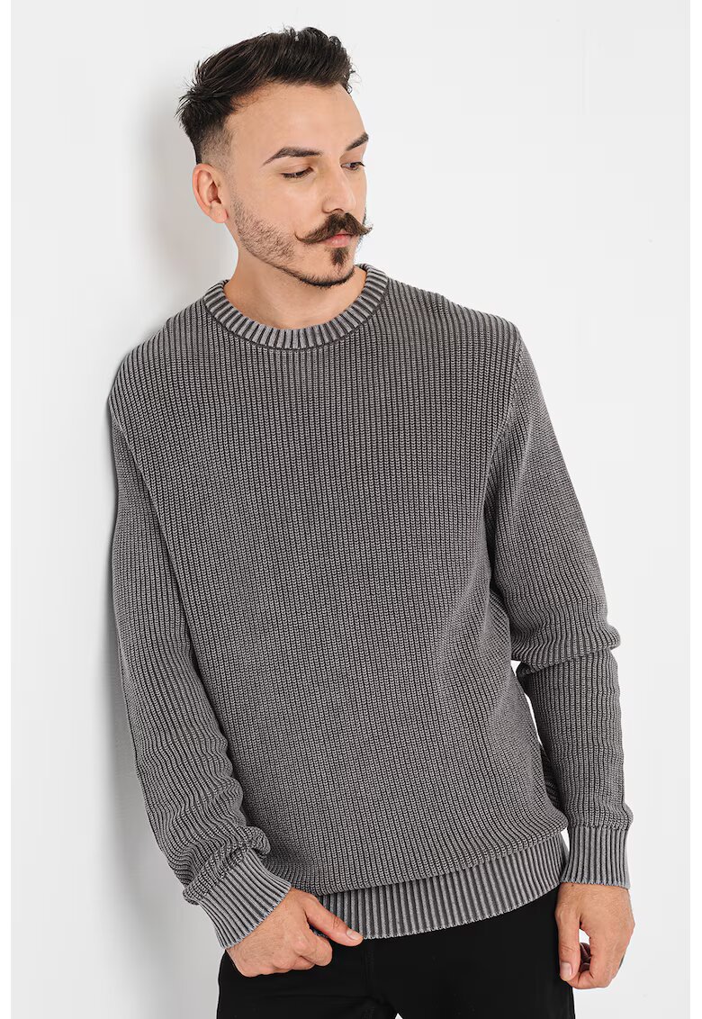 Jack & Jones Памучен пуловер с релеф - Мръснобял/Tъмносив