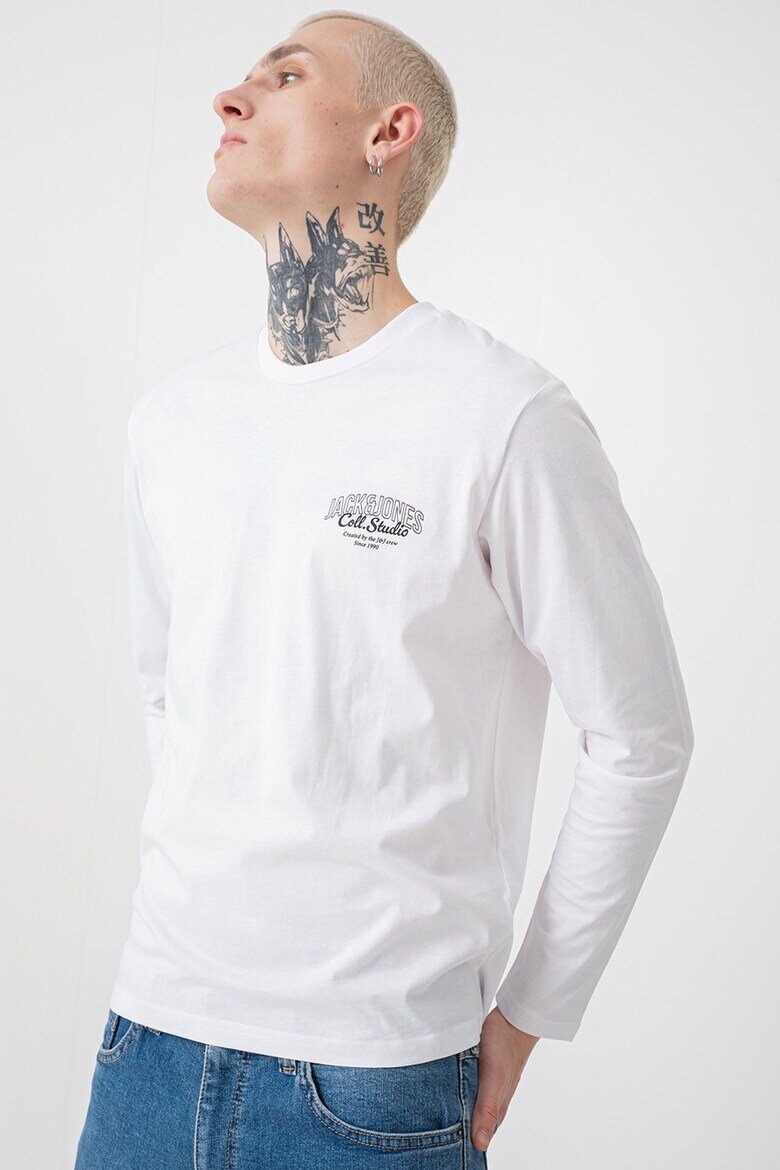 Jack & Jones Памучна блуза с лого Черен/Бял