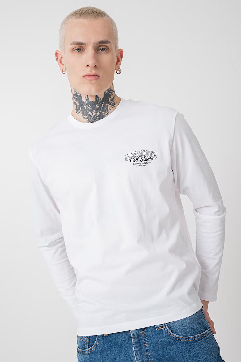 Jack & Jones Памучна блуза с лого Черен/Бял