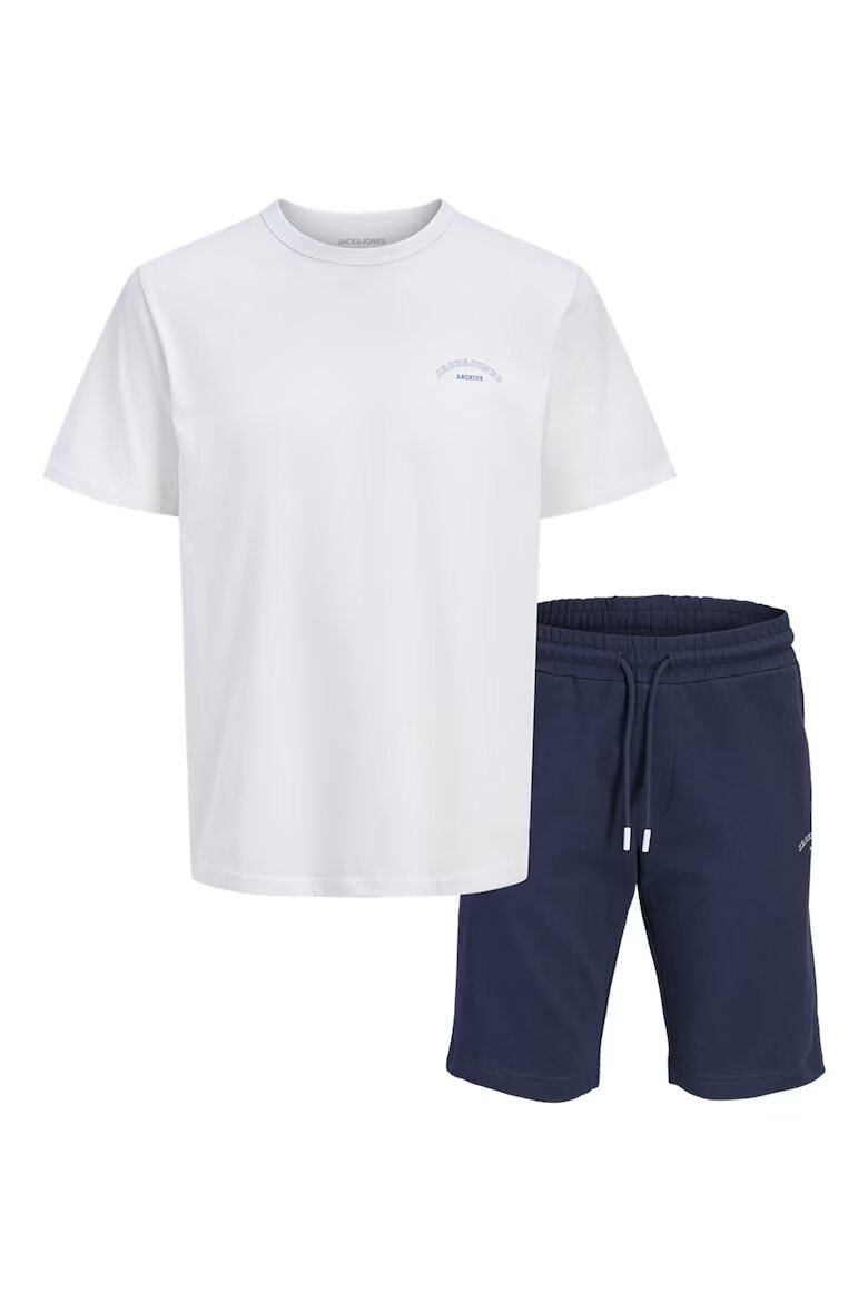 Jack & Jones Памучна тениска и спортни бермуди Тъмносин/Бял