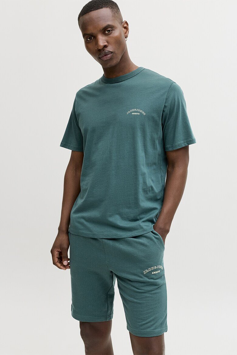 Jack & Jones Памучна тениска и спортни бермуди Тъмнозелен