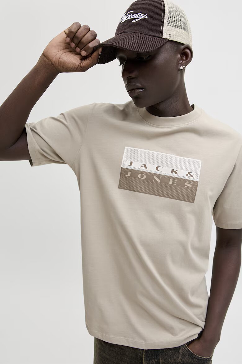 Jack & Jones Памучна тениска с лого Светло бежово