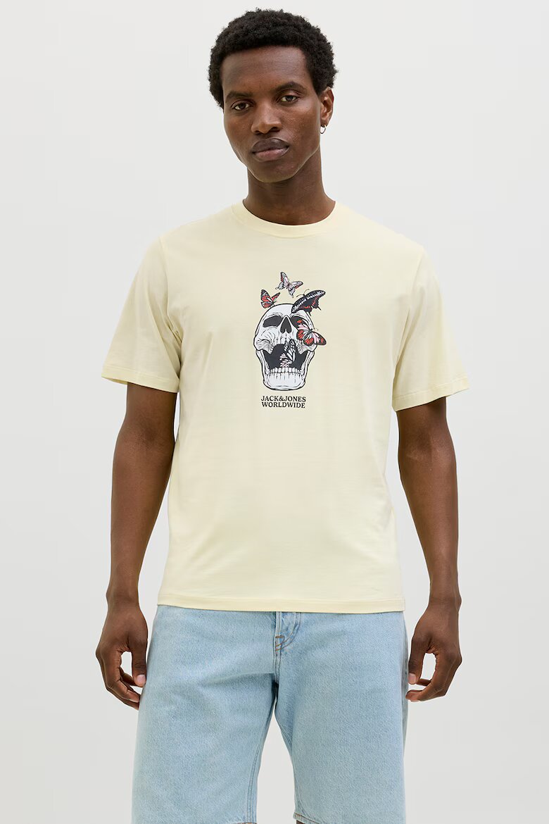 Jack & Jones Памучна тениска с принт Skull Черен/Корал/Крем