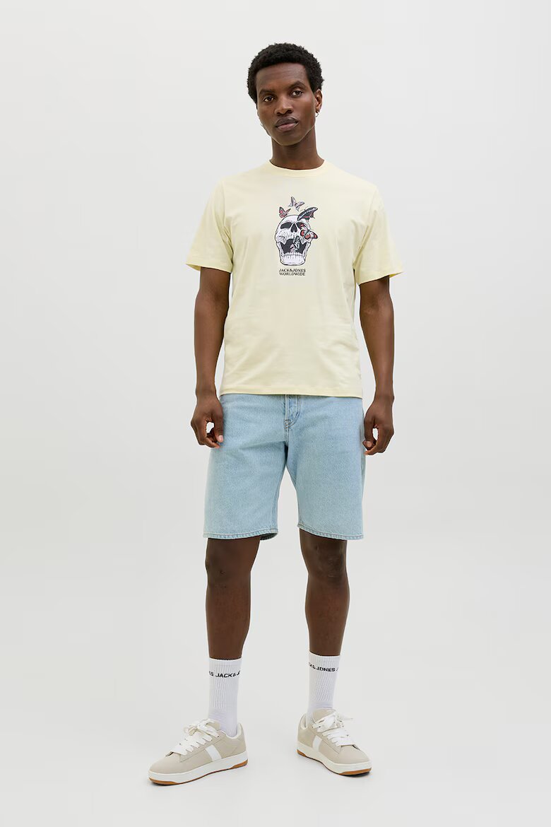 Jack & Jones Памучна тениска с принт Skull Черен/Корал/Крем