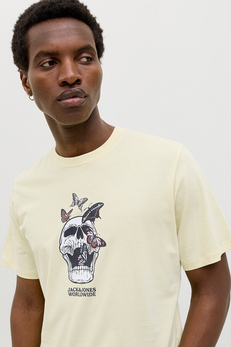 Jack & Jones Памучна тениска с принт Skull Черен/Корал/Крем