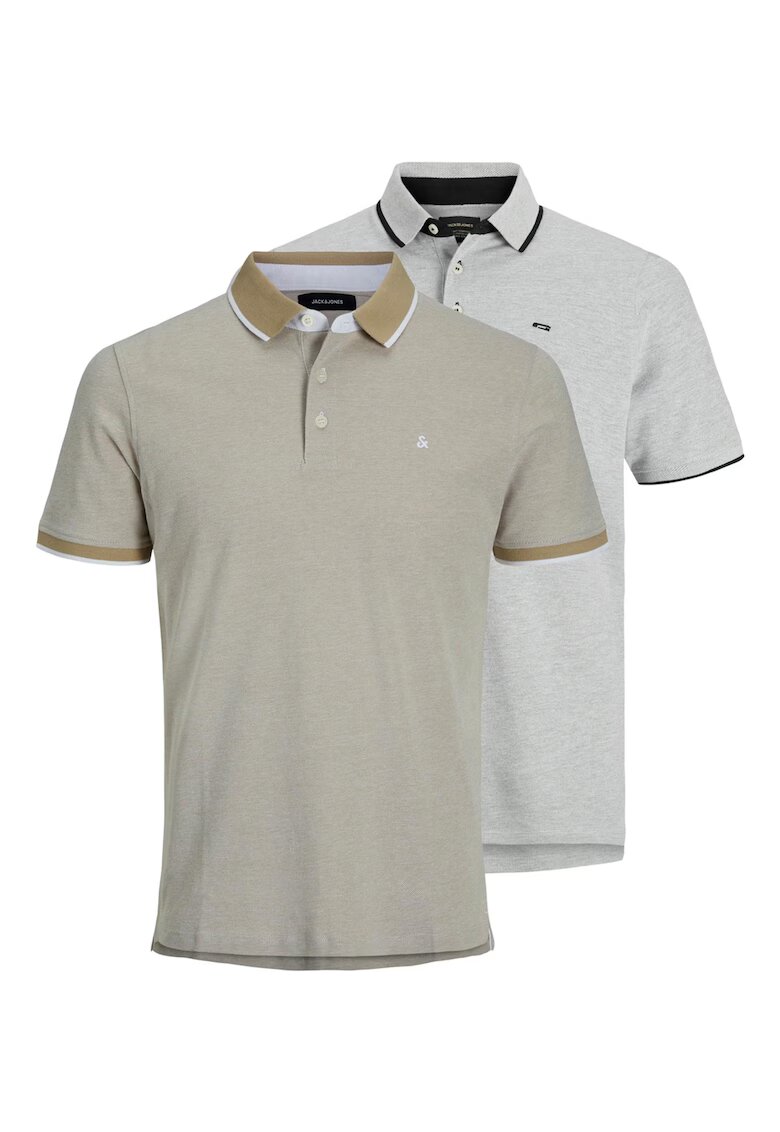 Jack & Jones Памучна тениска с яка - 2 броя - Сив/Бежов