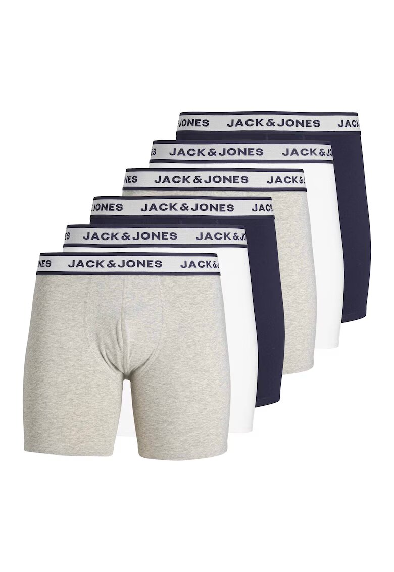 Jack & Jones Памучни боксерки JACSOLID с лого - 6 чифта - Бял/Сив/Тъмносин