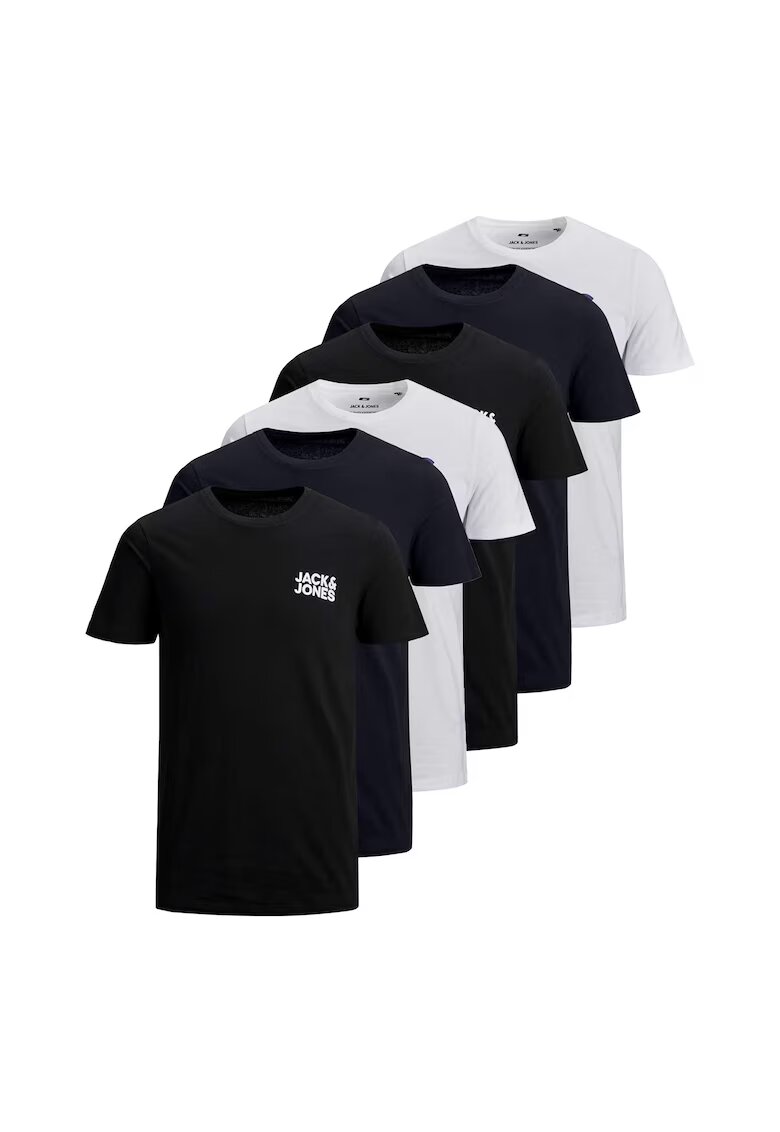 Jack & Jones Памучни тениски JJECORP с лого - 6 чифта - Бял/Черен/Тъмносин