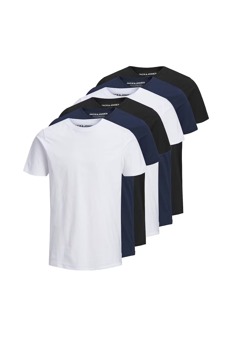 Jack & Jones Памучни тениски JJEORGANIC - 6 чифта - Бял/Черен/Тъмносин