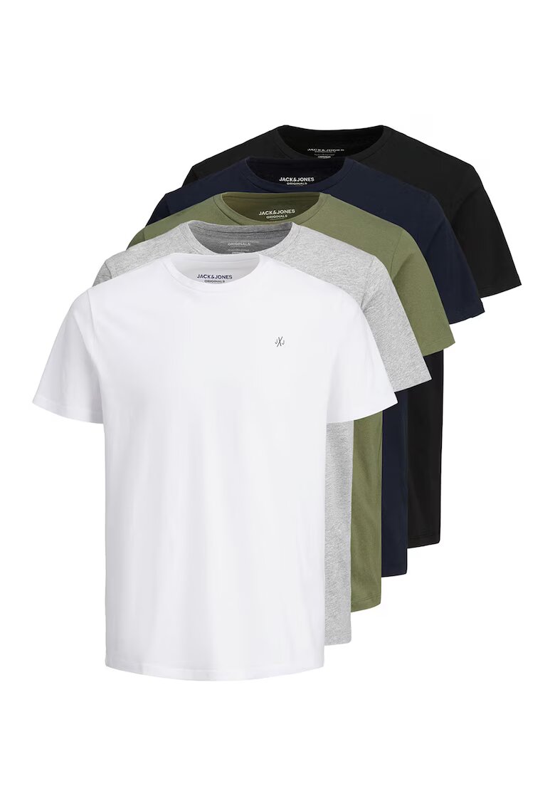 Jack & Jones Памучни тениски с овално деколте - 5 броя
