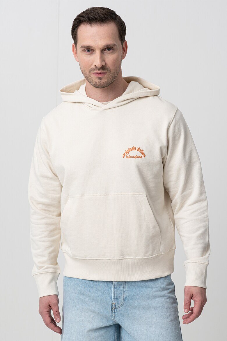 Jack & Jones Памучно худи с надпис Слонова кост/Оранжев/Изгорен портокал