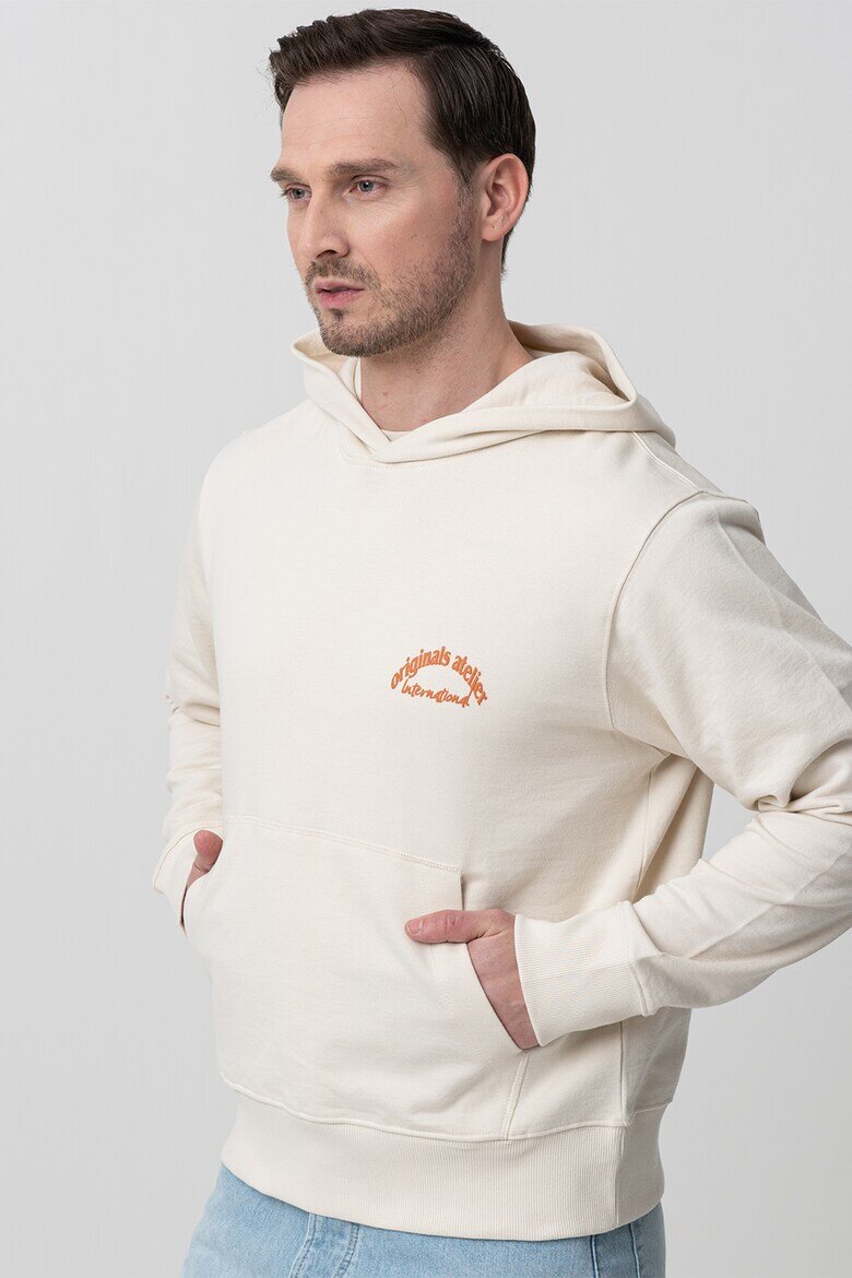 Jack & Jones Памучно худи с надпис Слонова кост/Оранжев/Изгорен портокал