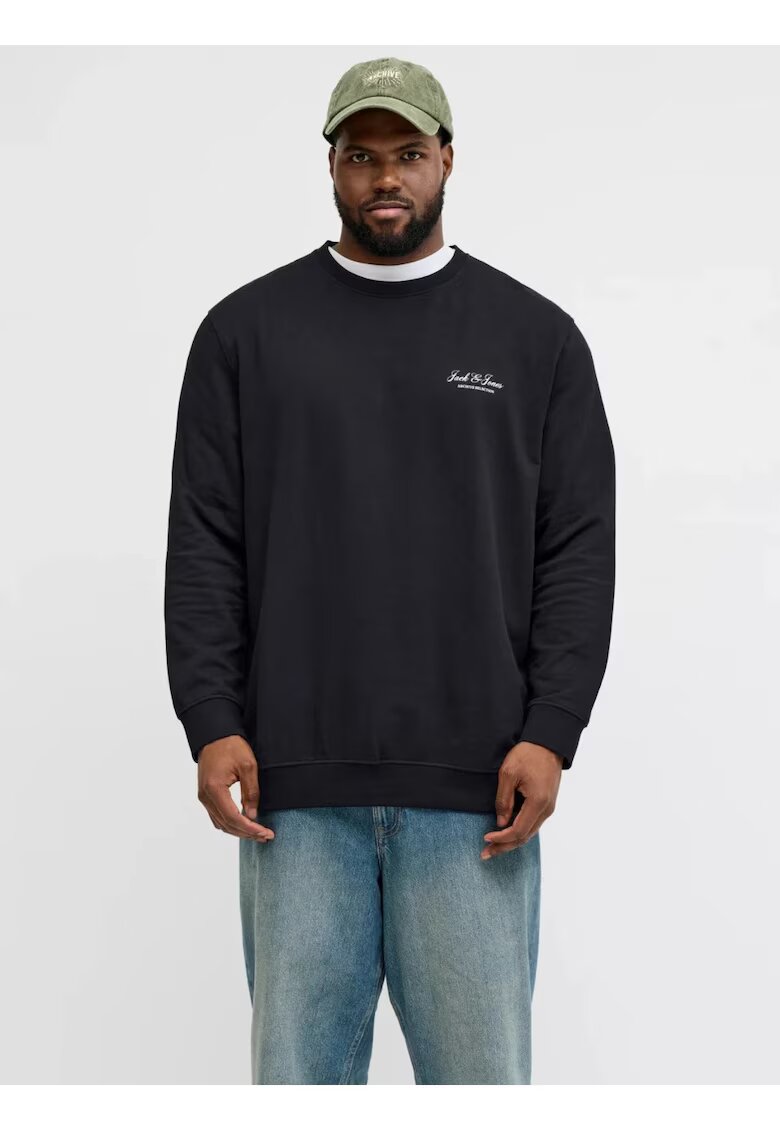 Jack & Jones Plus Мъжка блуза големи размери - с кръгло деколте - Черна