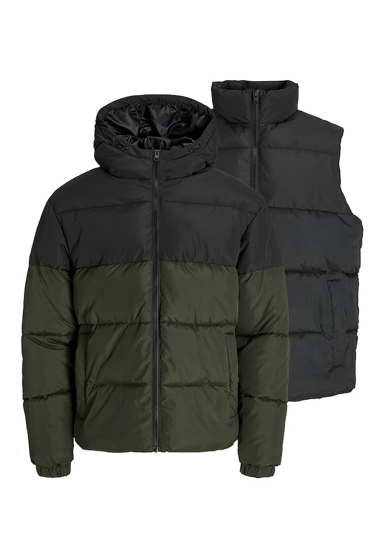 Jack & Jones Подплатено зимно яке и елек - 2 части - Зелен/Черен